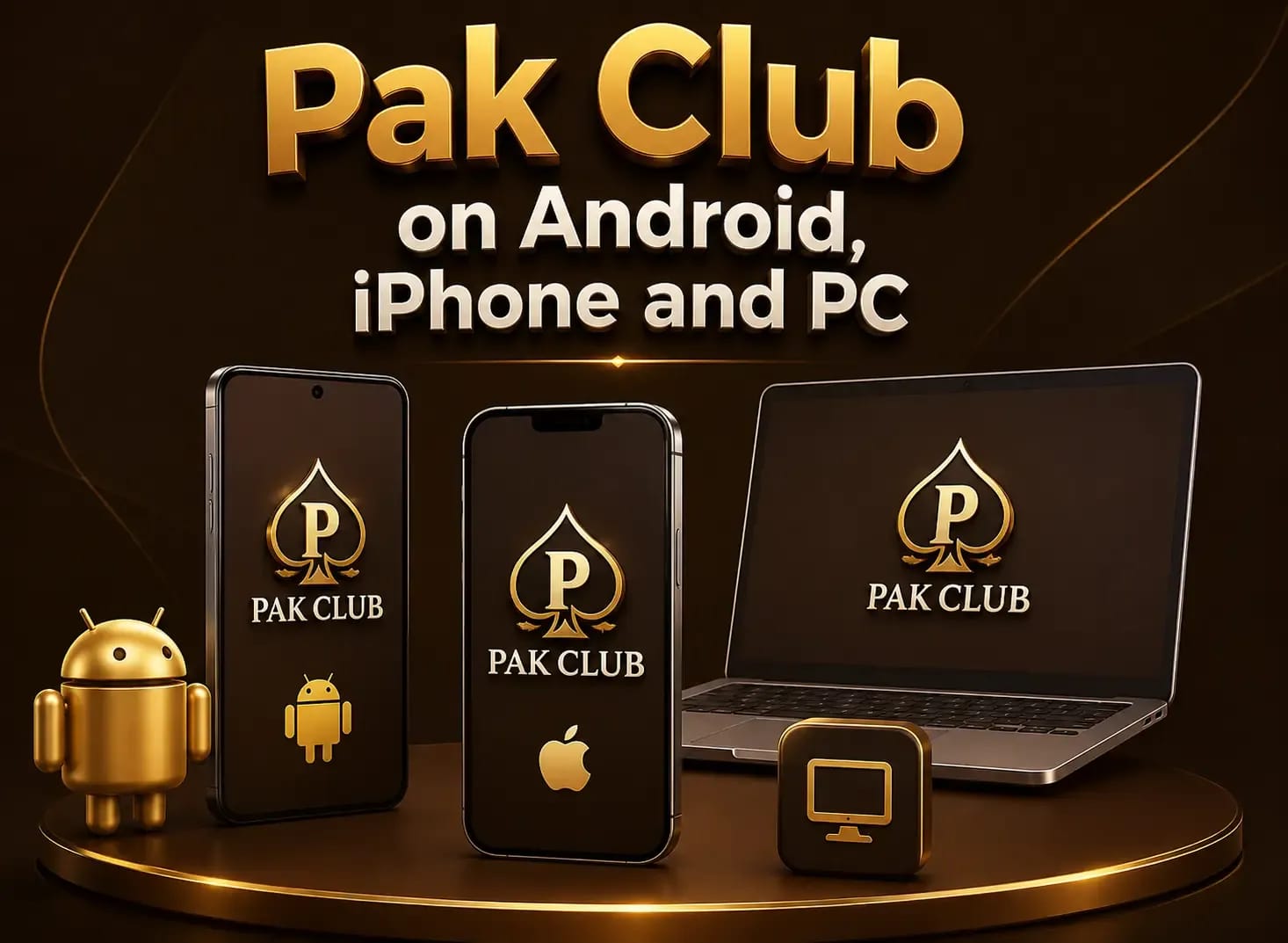 Android, iPhone and PC Pak Club open on an Android phone, an iPhone and a desktop computer